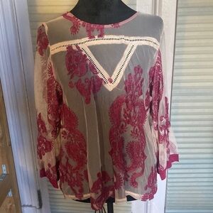 MINKPINK Lace‎ Top Dusty Rose Pink Small Belled Sleeve Fuchsia Victorian